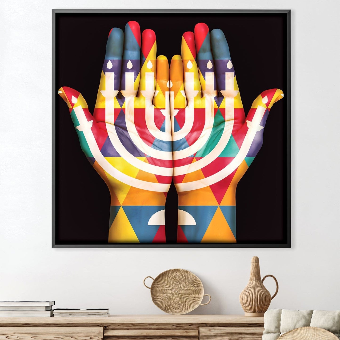 Colorful Hands of the Menorah - Vibrant Abstract Oil Painting Home Decor