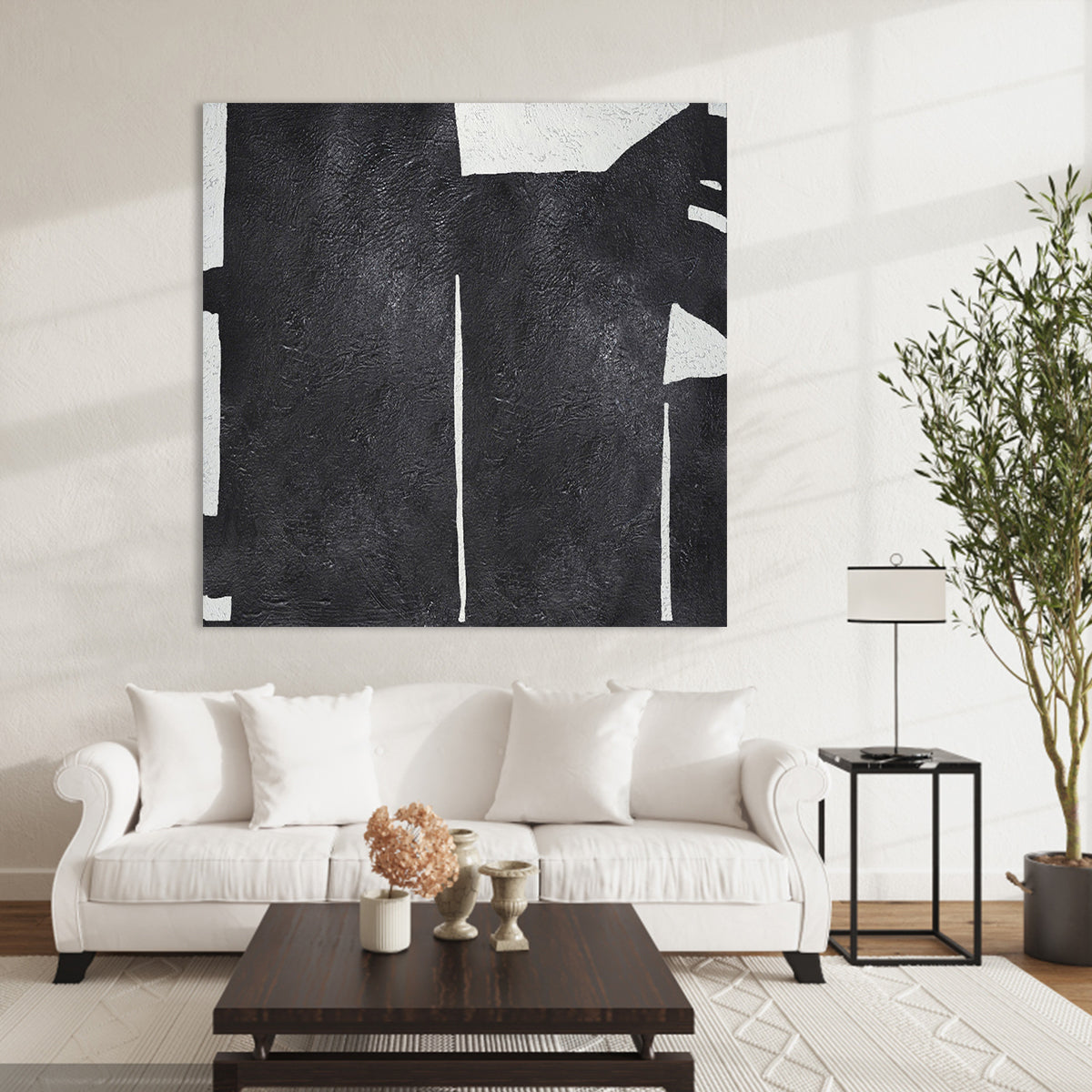 Bold Abstract Black and White Oil Painting for Modern Home Decoration