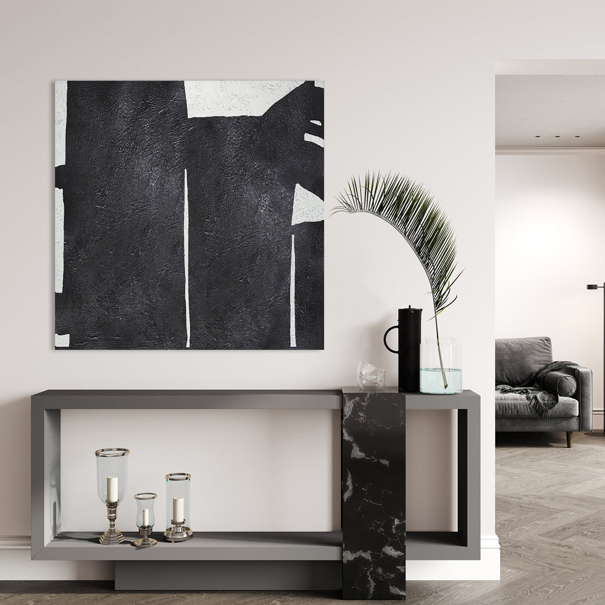 Bold Abstract Black and White Oil Painting for Modern Home Decoration