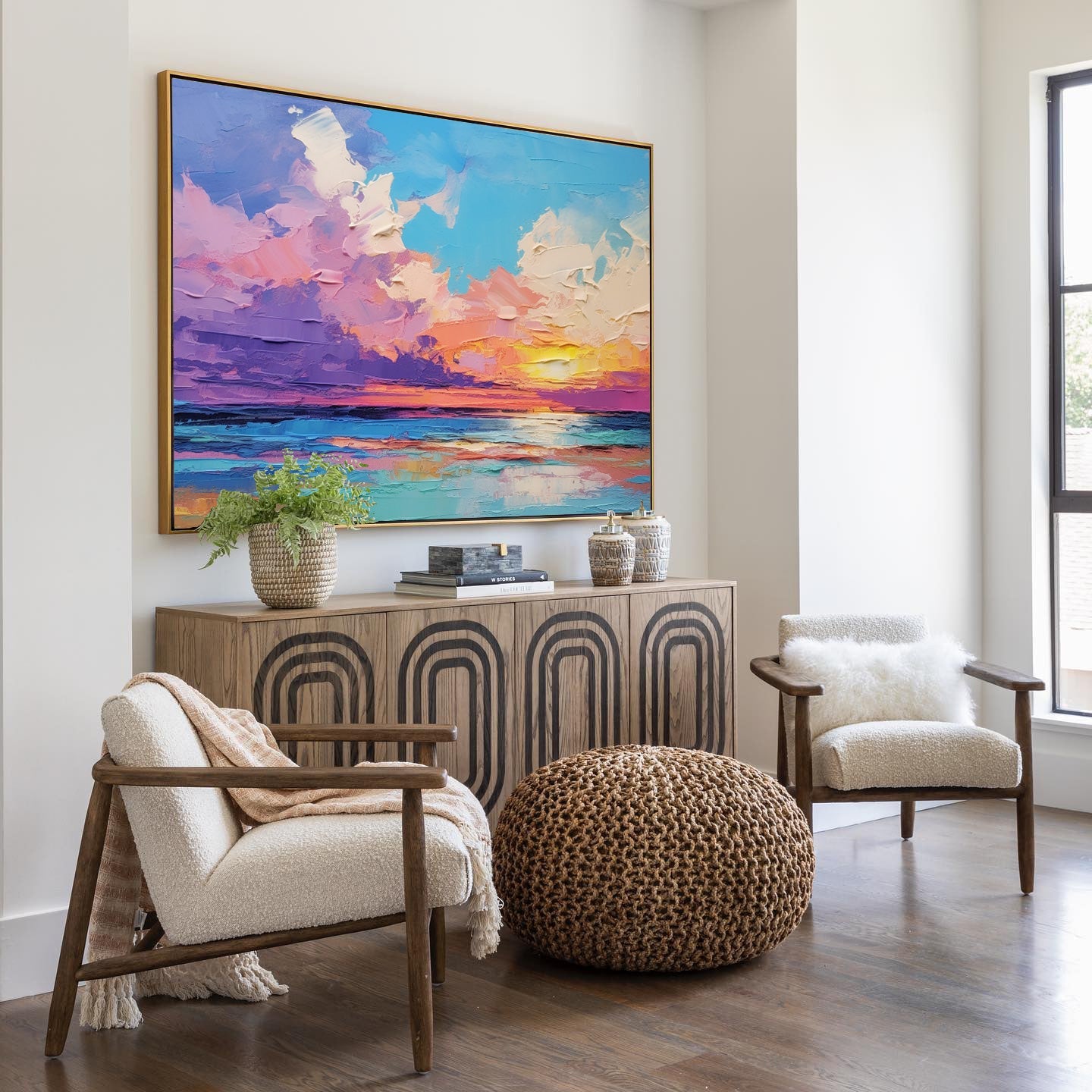 Vibrant Sunset Over Ocean - Colorful Oil Painting Canvas Art for Home Decor