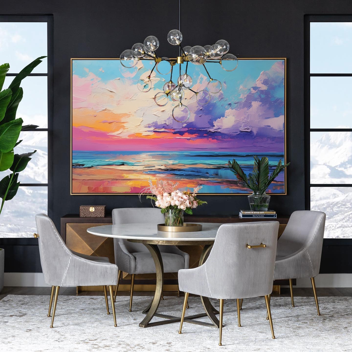 Vibrant Sunrise Ocean Landscape Oil Painting for Home Decoration