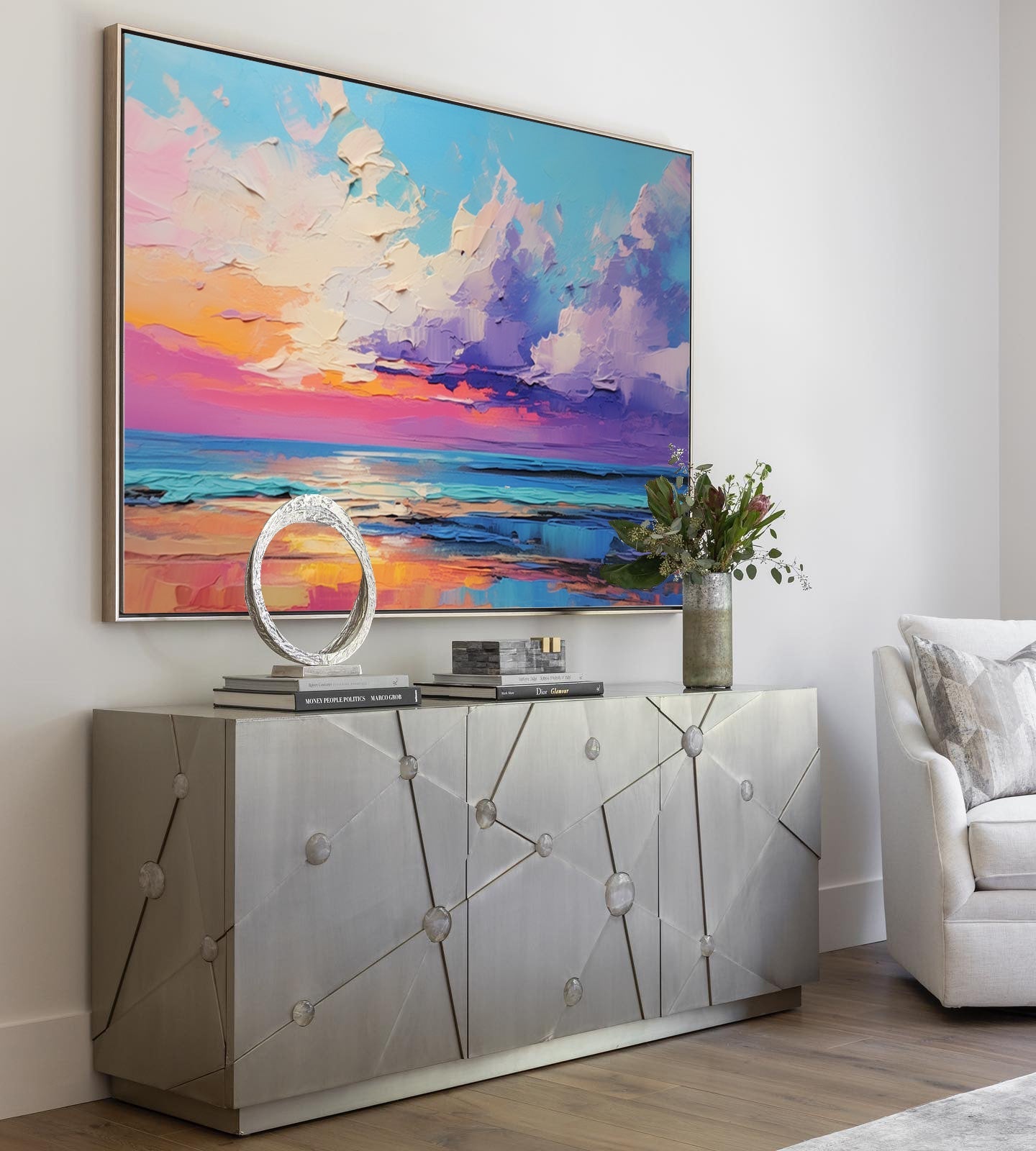Vibrant Sunrise Ocean Landscape Oil Painting for Home Decoration