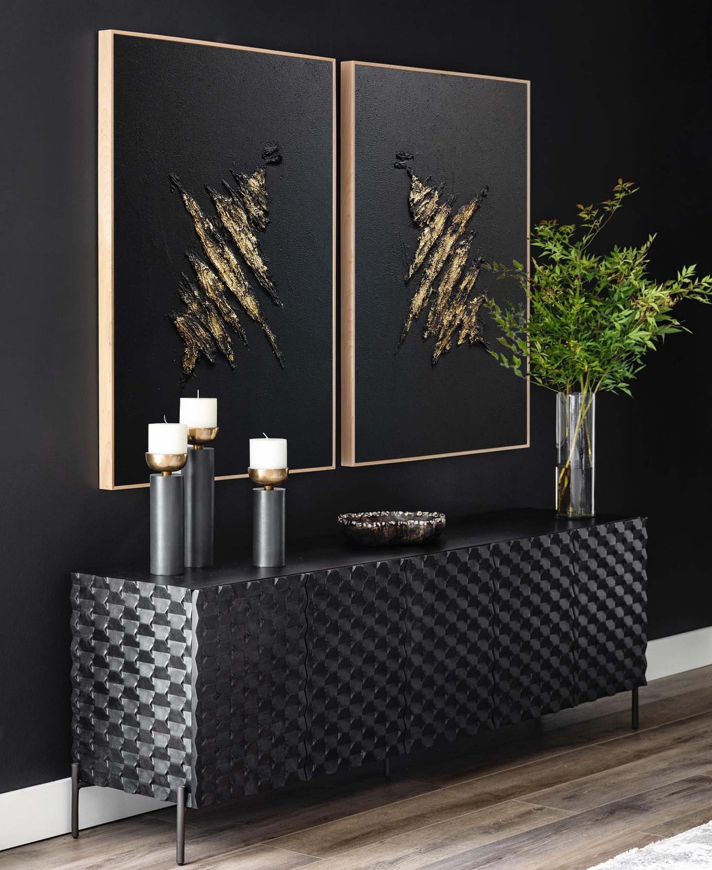 Elegant Black and Gold Minimalist Abstract Oil Painting for Modern Decor