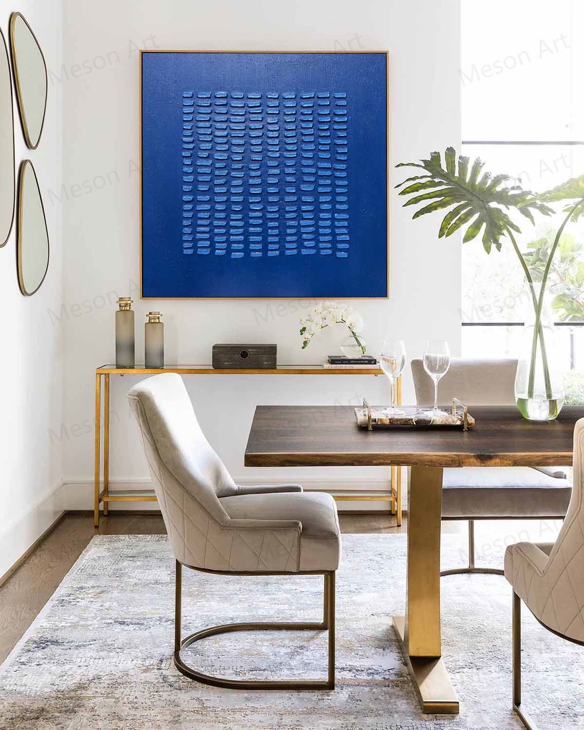 Abstract Blue Textured Oil Painting for Modern Home Decor