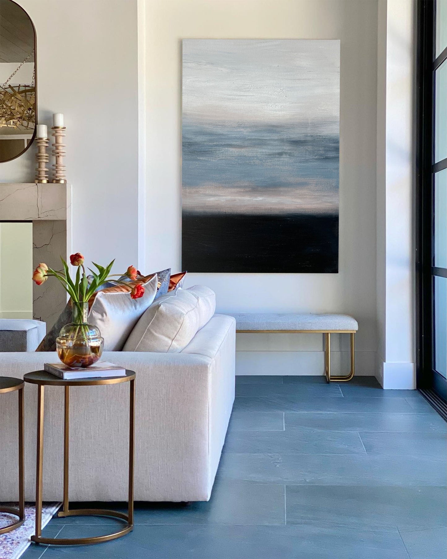 Contemporary Blue Abstract Oil Painting for Modern Home Decor