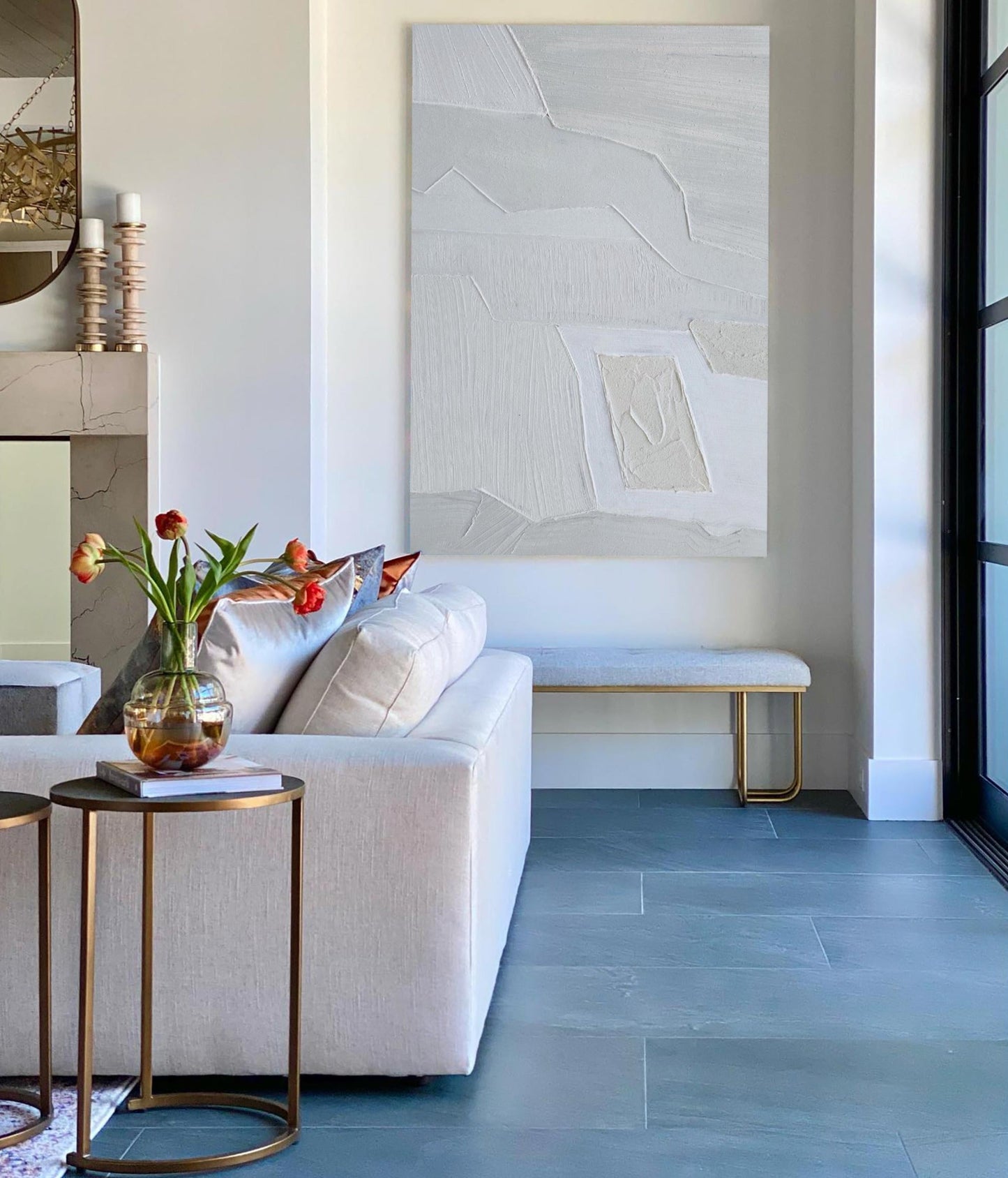 Contemporary Neutral Abstract Oil Painting for Elegant Home Decor