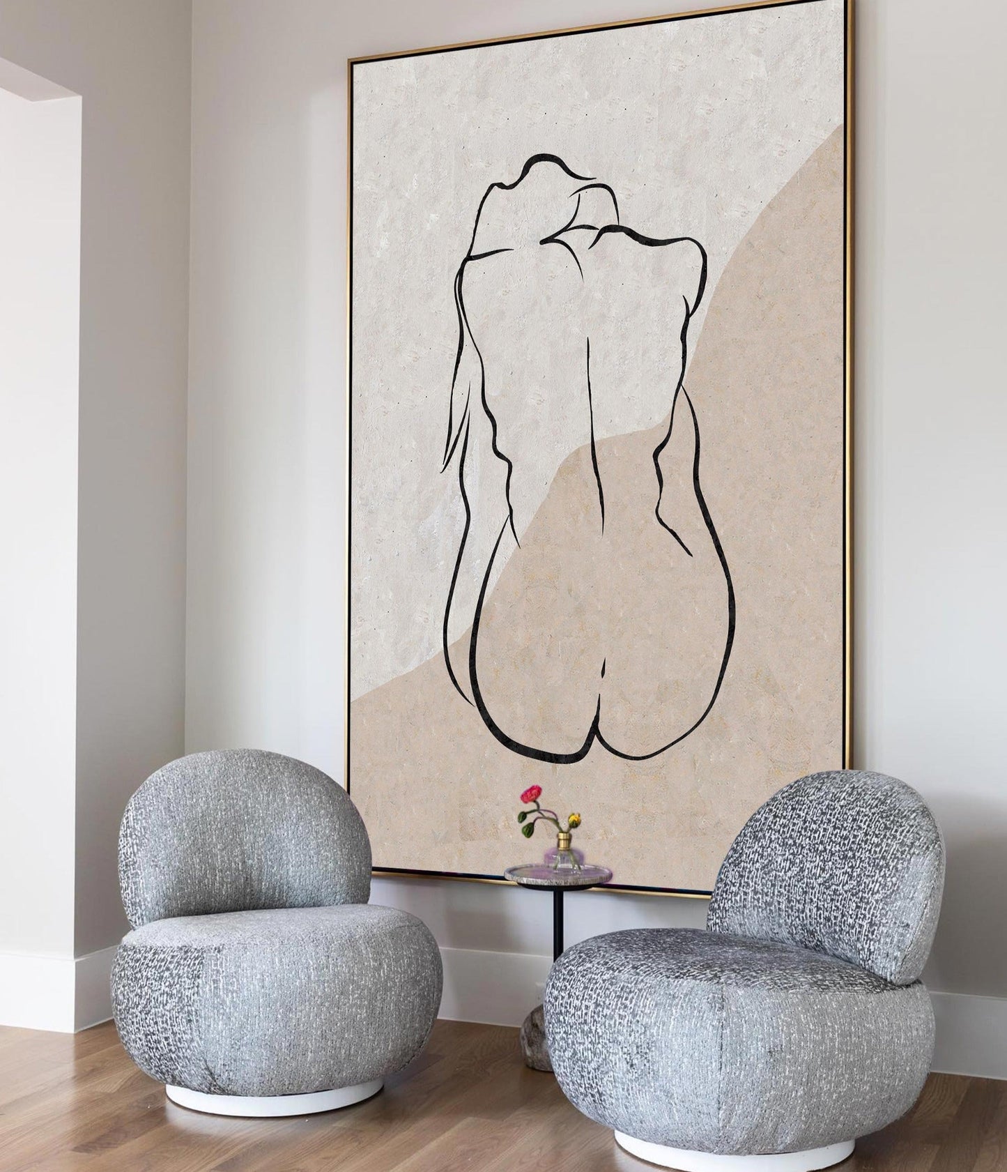 Elegant Beige Minimalist Abstract Oil Painting for Modern Home Décor