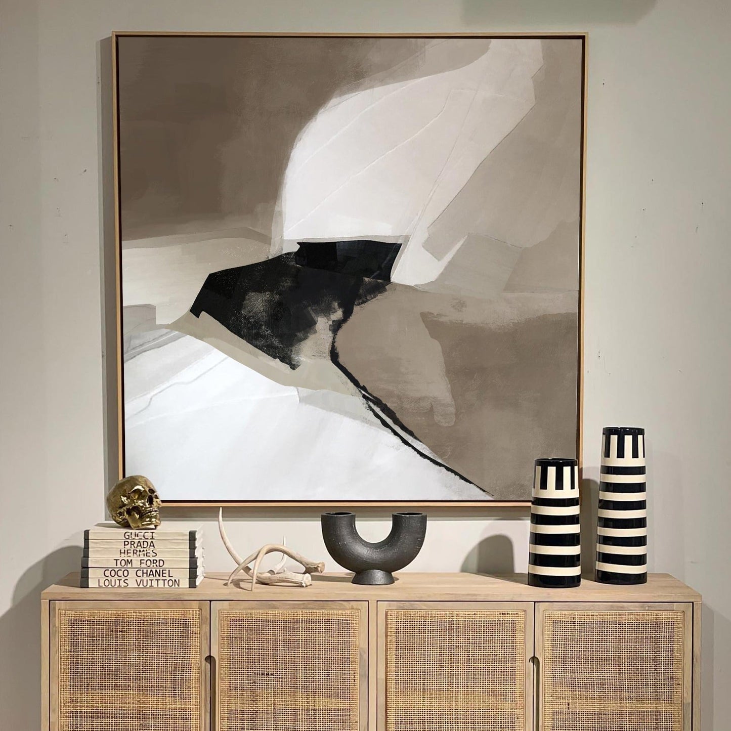 Contemporary Black and White Abstract Oil Painting for Modern Home Decor