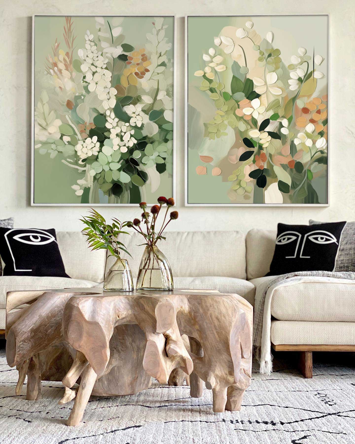 Elegant Green Floral Oil Painting for Home and Office Décor