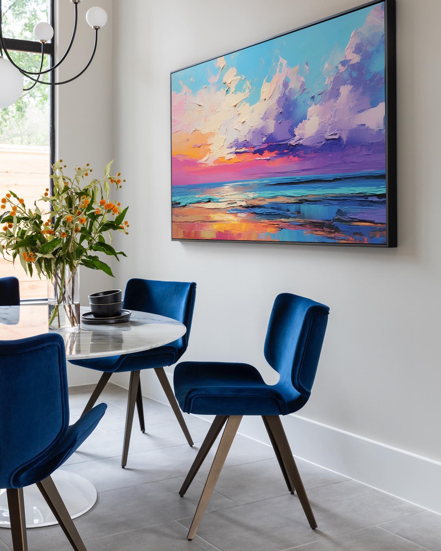 Vibrant Sunrise Ocean Landscape Oil Painting for Home Decoration