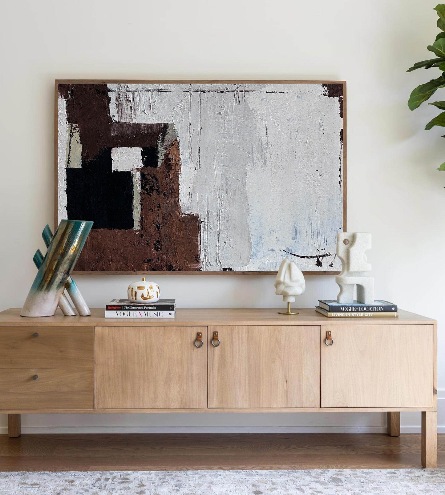 Contemporary Abstract Oil Painting with Rich Textures and Earthy Tones