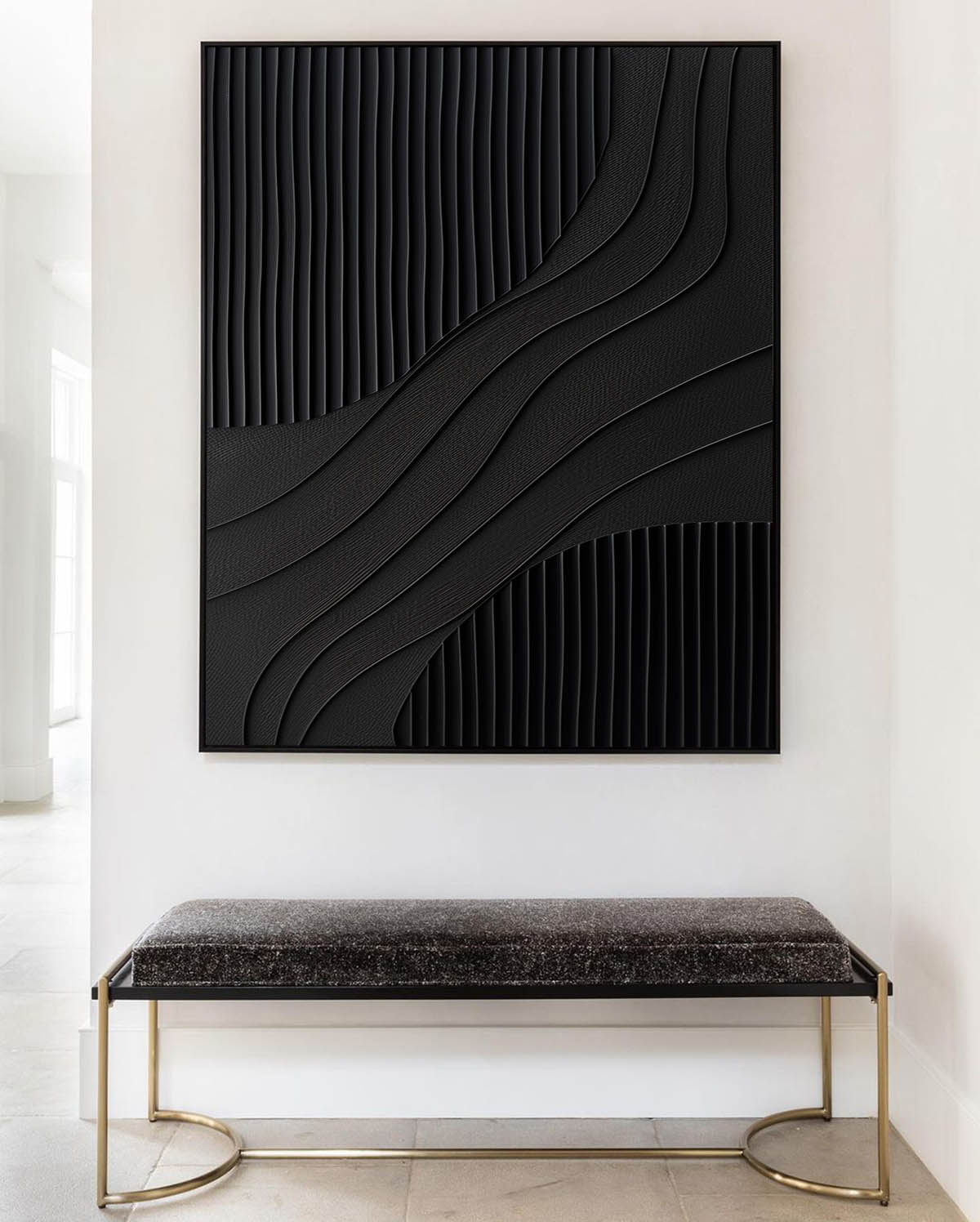 Elegant Black Minimalist Abstract Oil Painting for Modern Home Decor