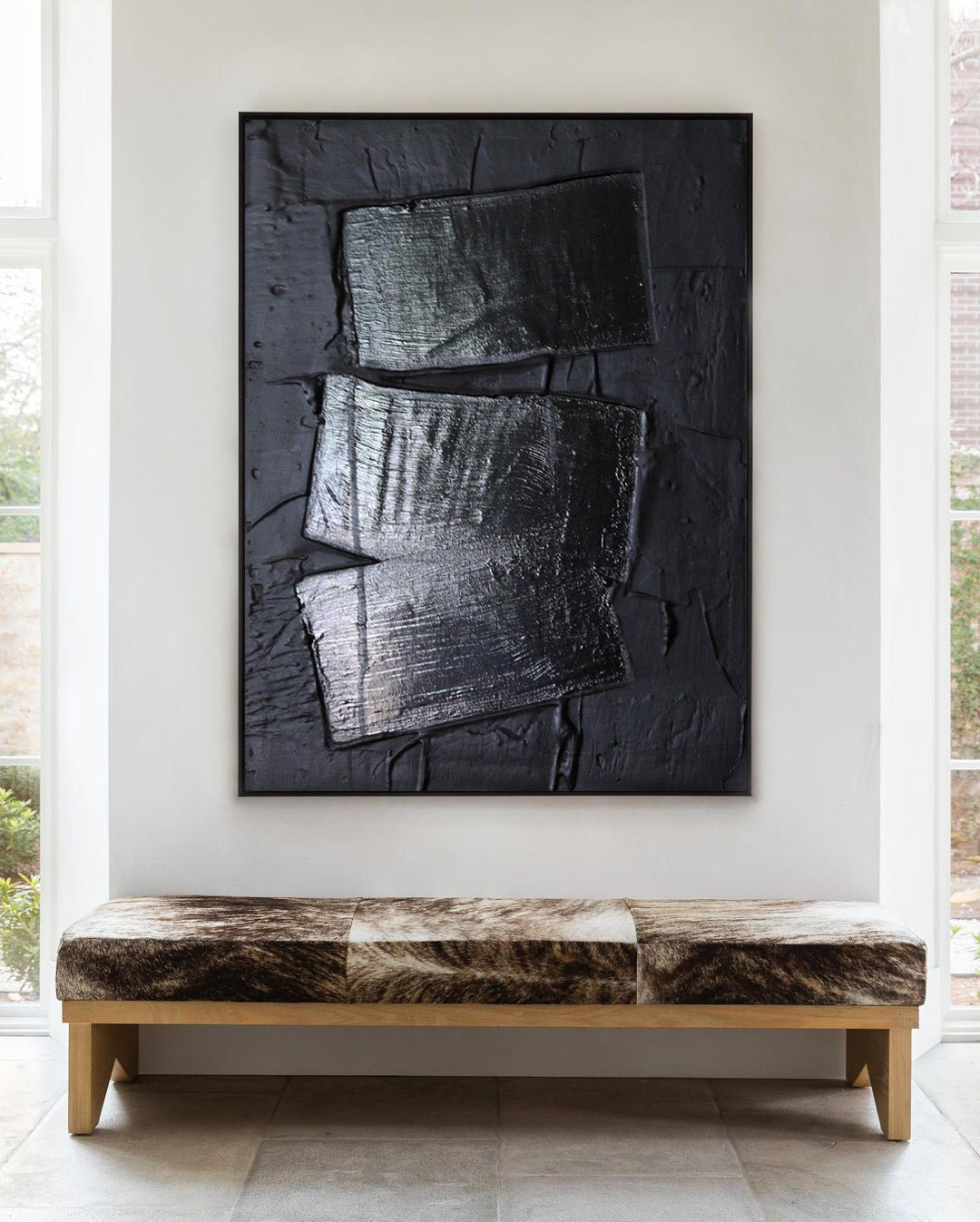 Modern Black Abstract Oil Painting for Minimalist Home Decor