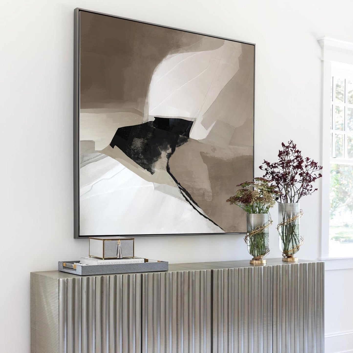 Contemporary Black and White Abstract Oil Painting for Modern Home Decor