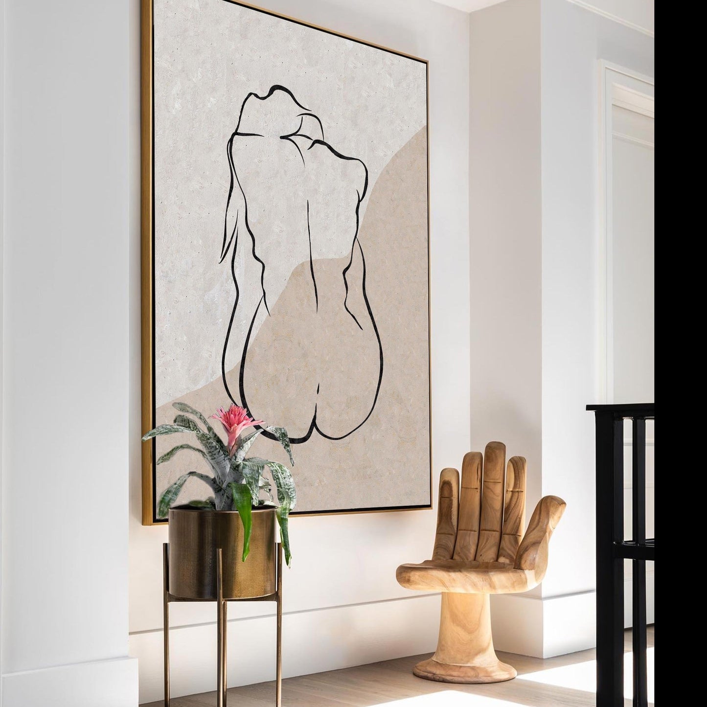 Elegant Beige Minimalist Abstract Oil Painting for Modern Home Décor