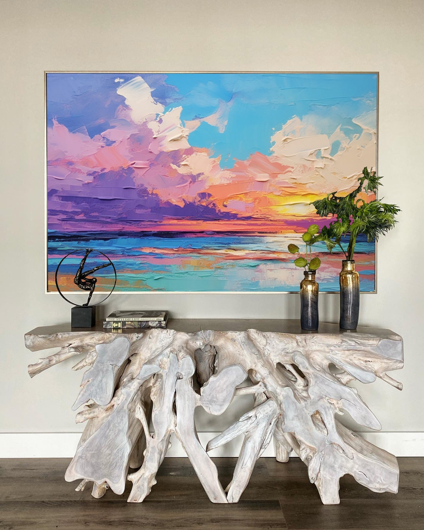 Vibrant Sunset Over Ocean - Colorful Oil Painting Canvas Art for Home Decor