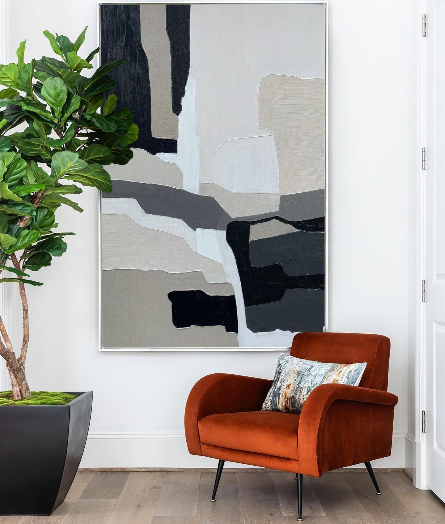 Contemporary Black and Grey Abstract Oil Painting for Modern Home Decor
