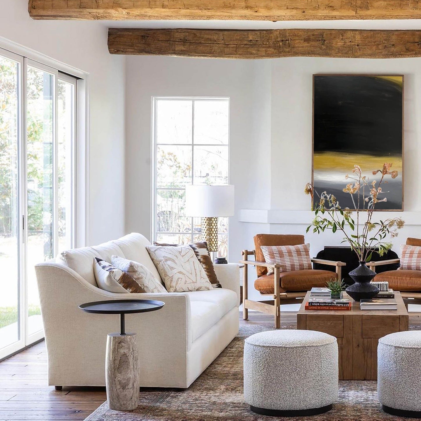 Contemporary Black and Gold Abstract Oil Painting for Modern Home Decor