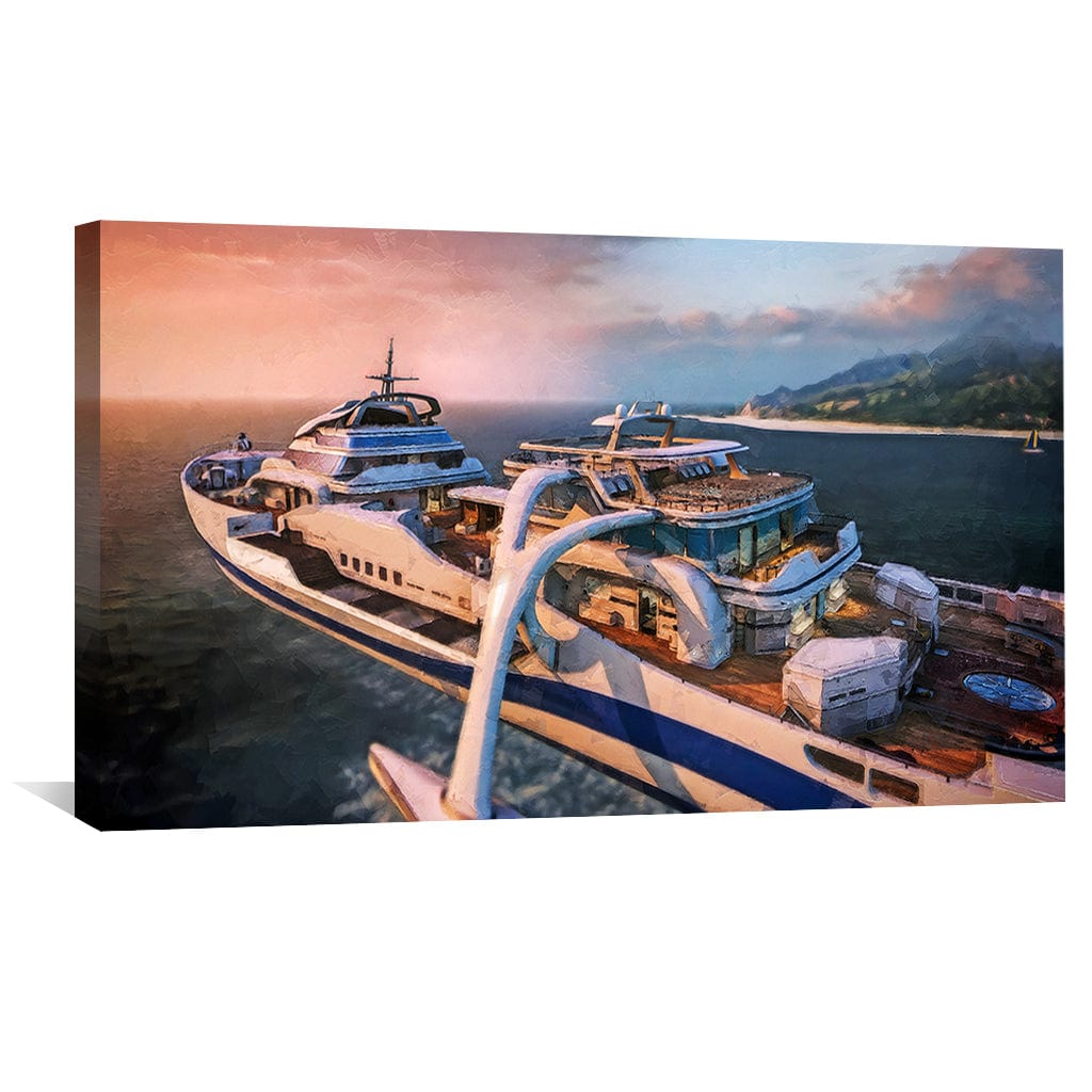 Serene Yacht Escape: Captivating Ocean View Oil Painting