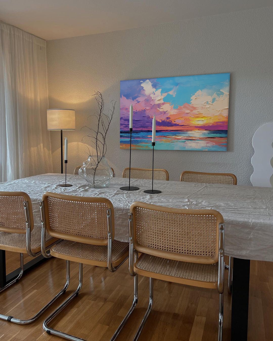 Vibrant Sunset Over Ocean - Colorful Oil Painting Canvas Art for Home Decor