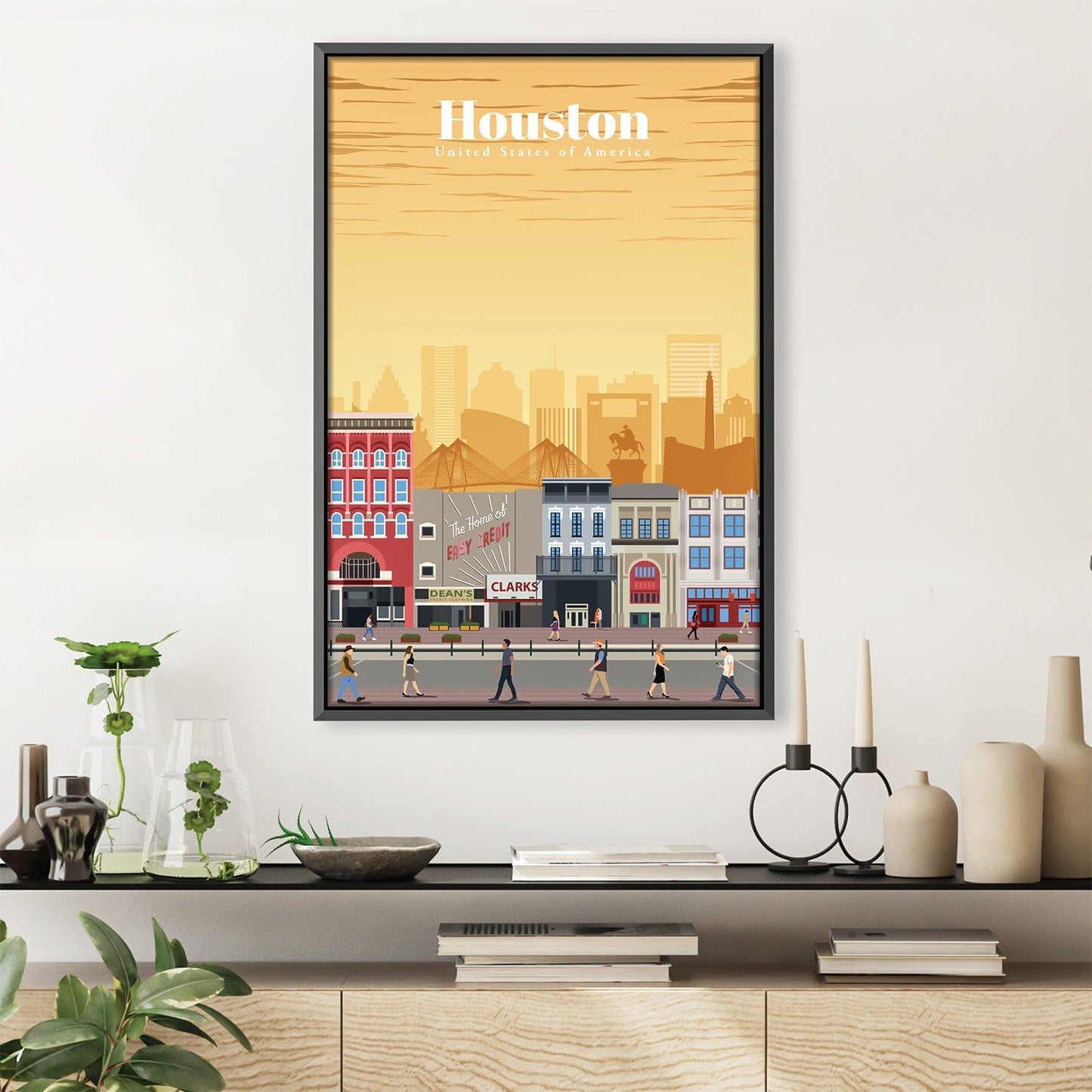 Vibrant Houston Cityscape Oil Painting for Home Decor