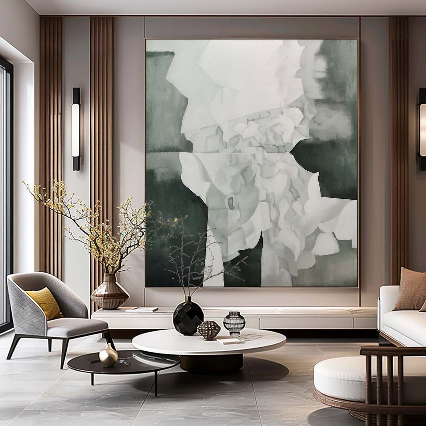 Abstract Gray and White Oil Painting for Modern Minimalist Home Decor