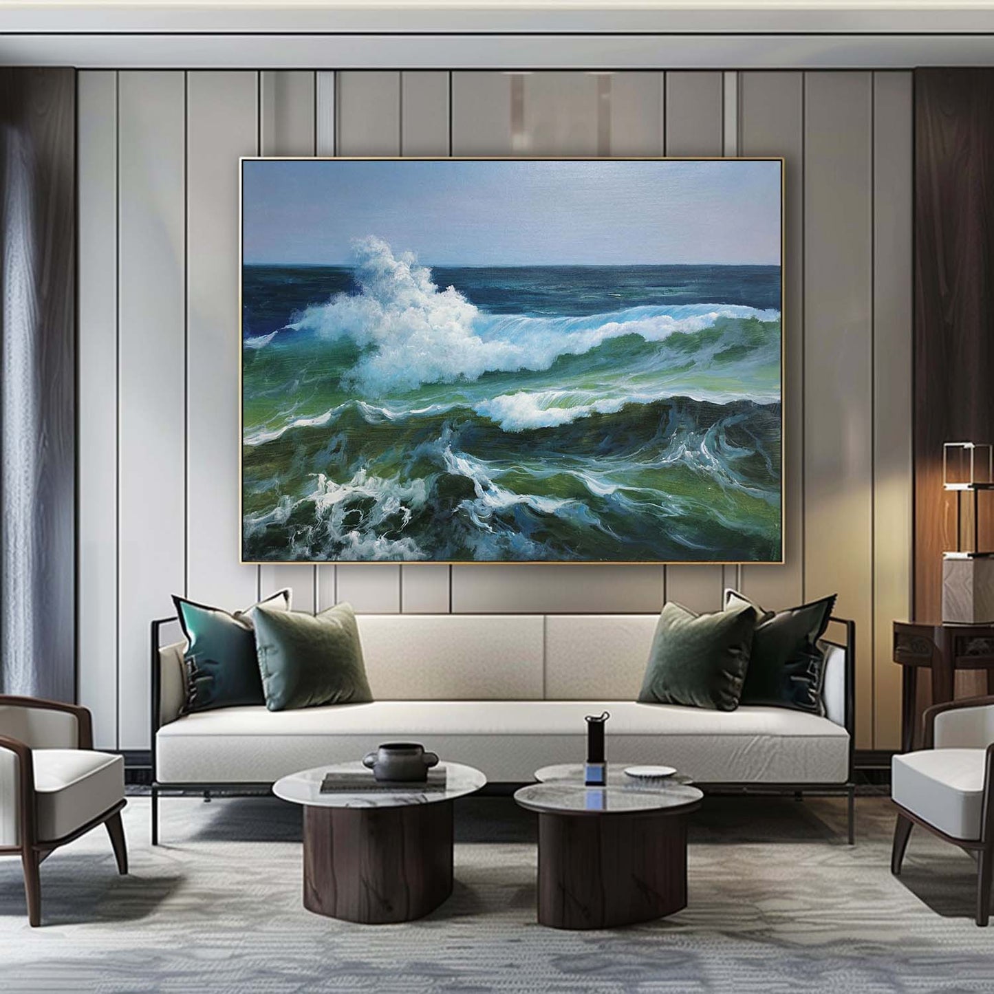 Vivid Ocean Waves: Hyperrealistic Oil Painting for Coastal Decor