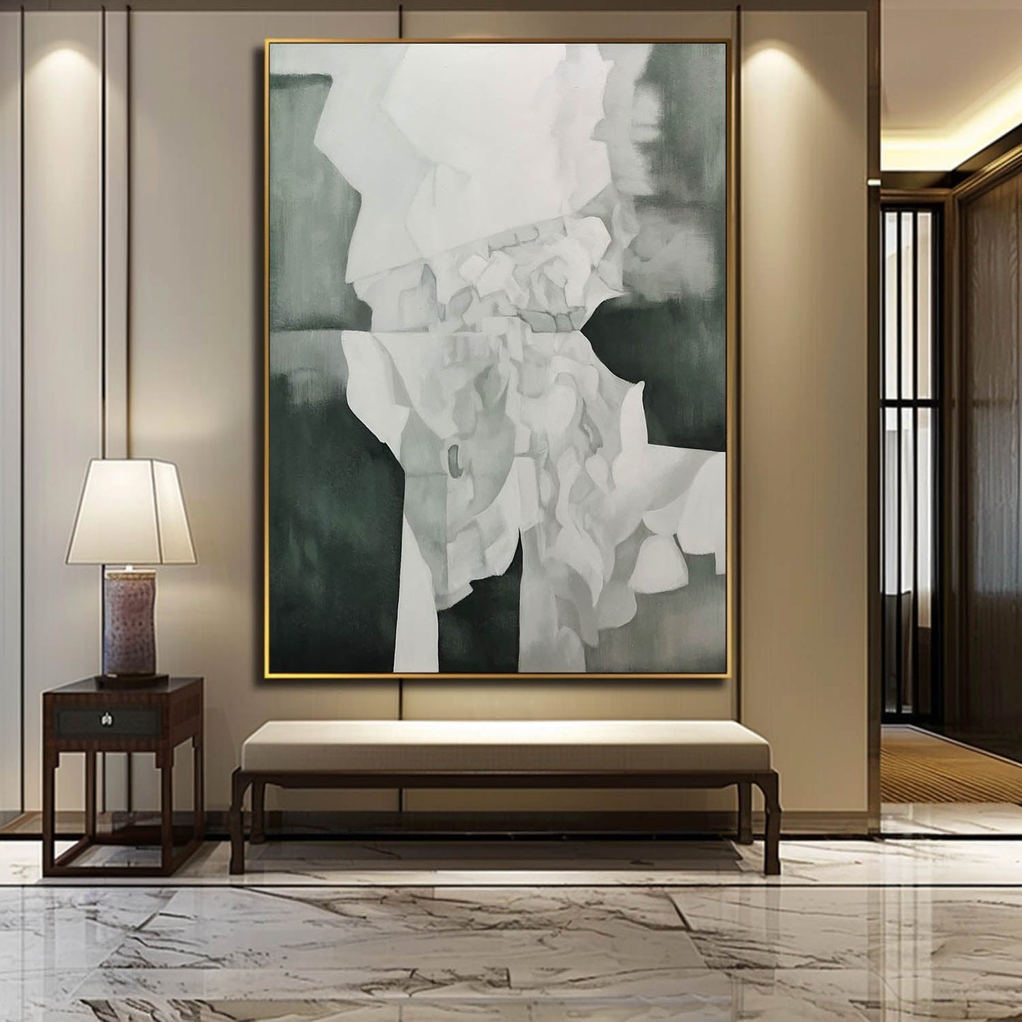 Abstract Gray and White Oil Painting for Modern Minimalist Home Decor