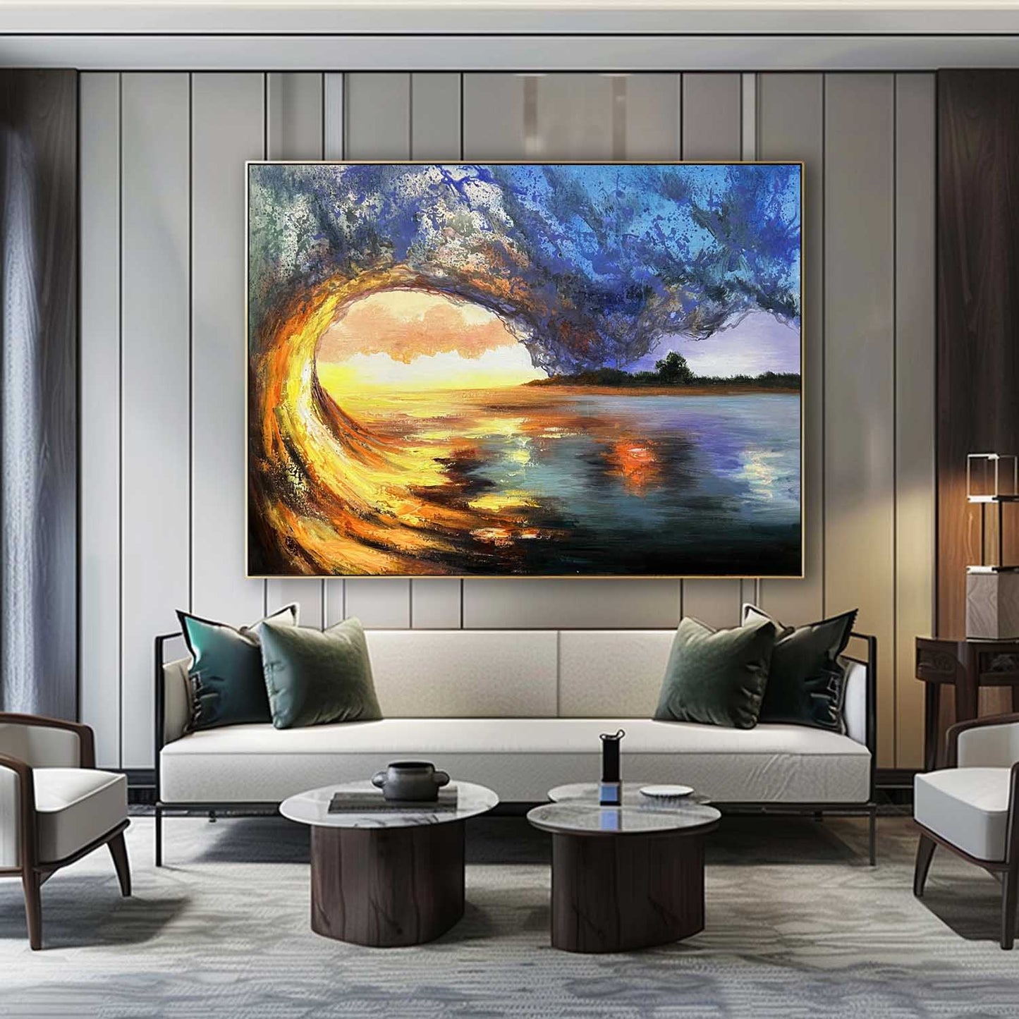 Stunning Hyperrealistic Wave Scene Oil Painting Capturing Ocean Sunset Beauty