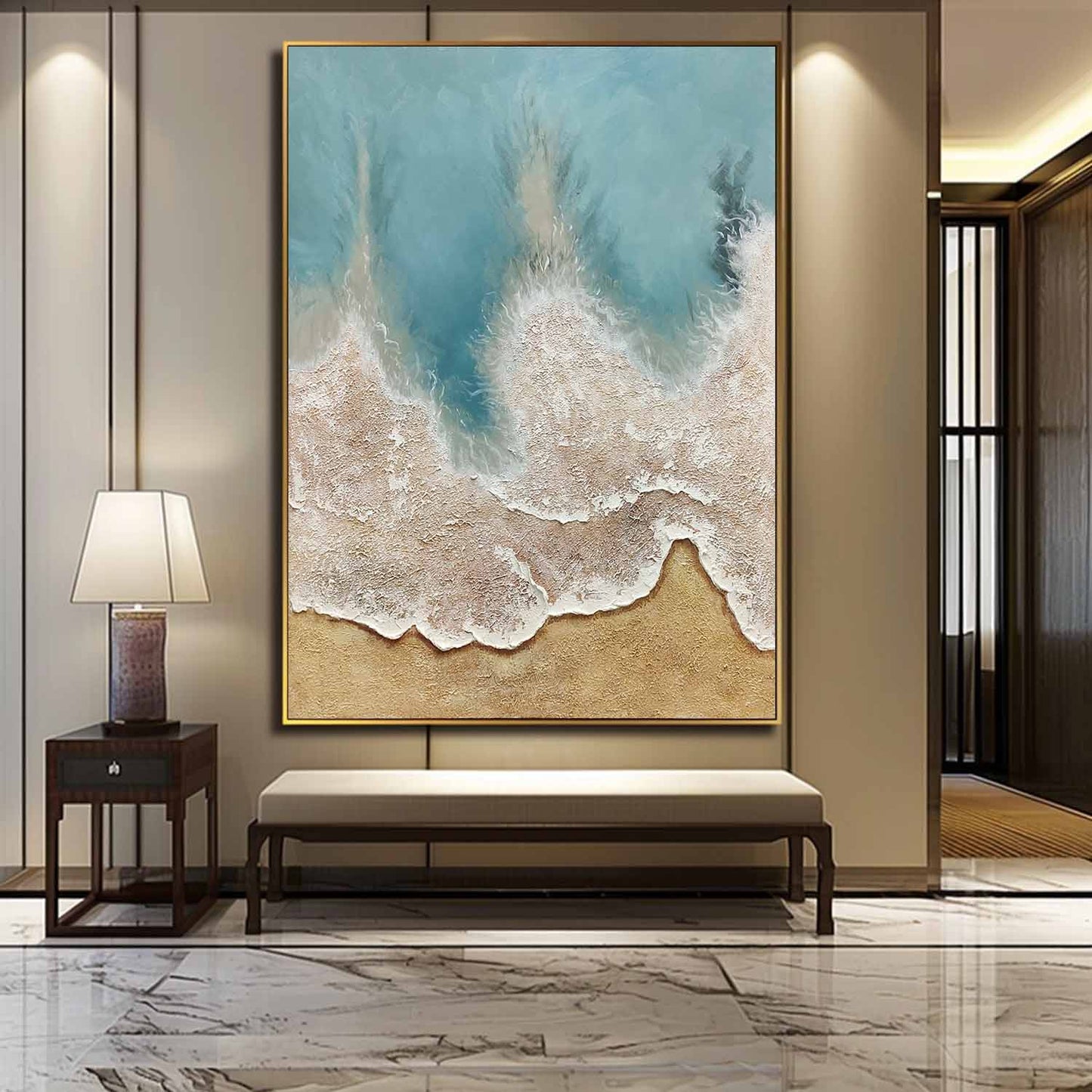 Coastal Serenity: Textured Ocean Waves Oil Painting for Home Decor