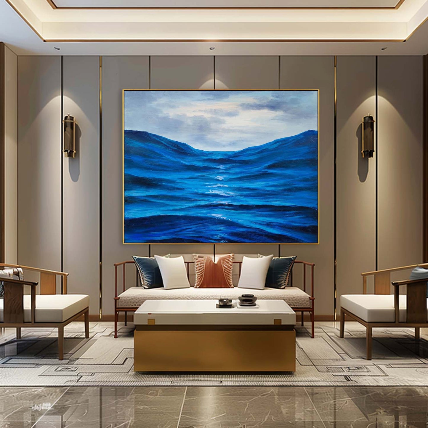 Tranquil Ocean Waves: Stunning Hyperrealism Oil Painting