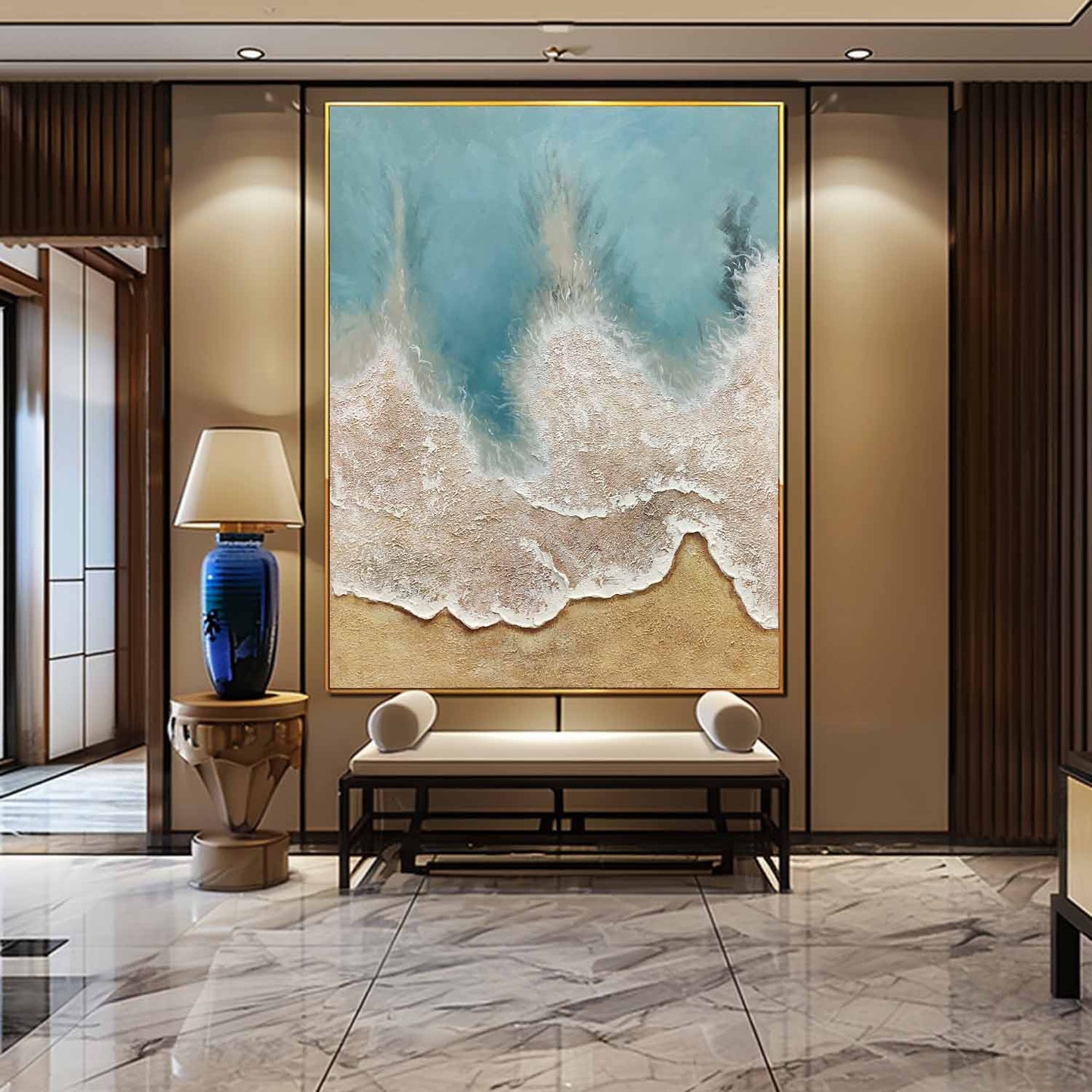 Coastal Serenity: Textured Ocean Waves Oil Painting for Home Decor