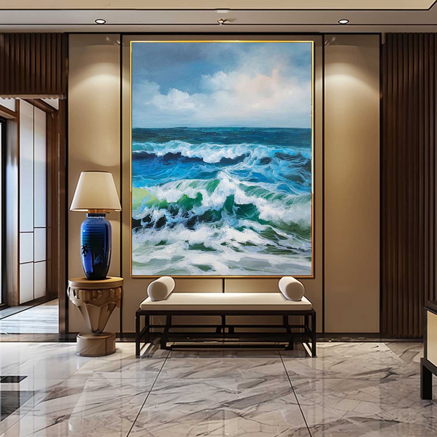 Stunning Ocean Waves Hyperrealism Oil Painting for Coastal Decor