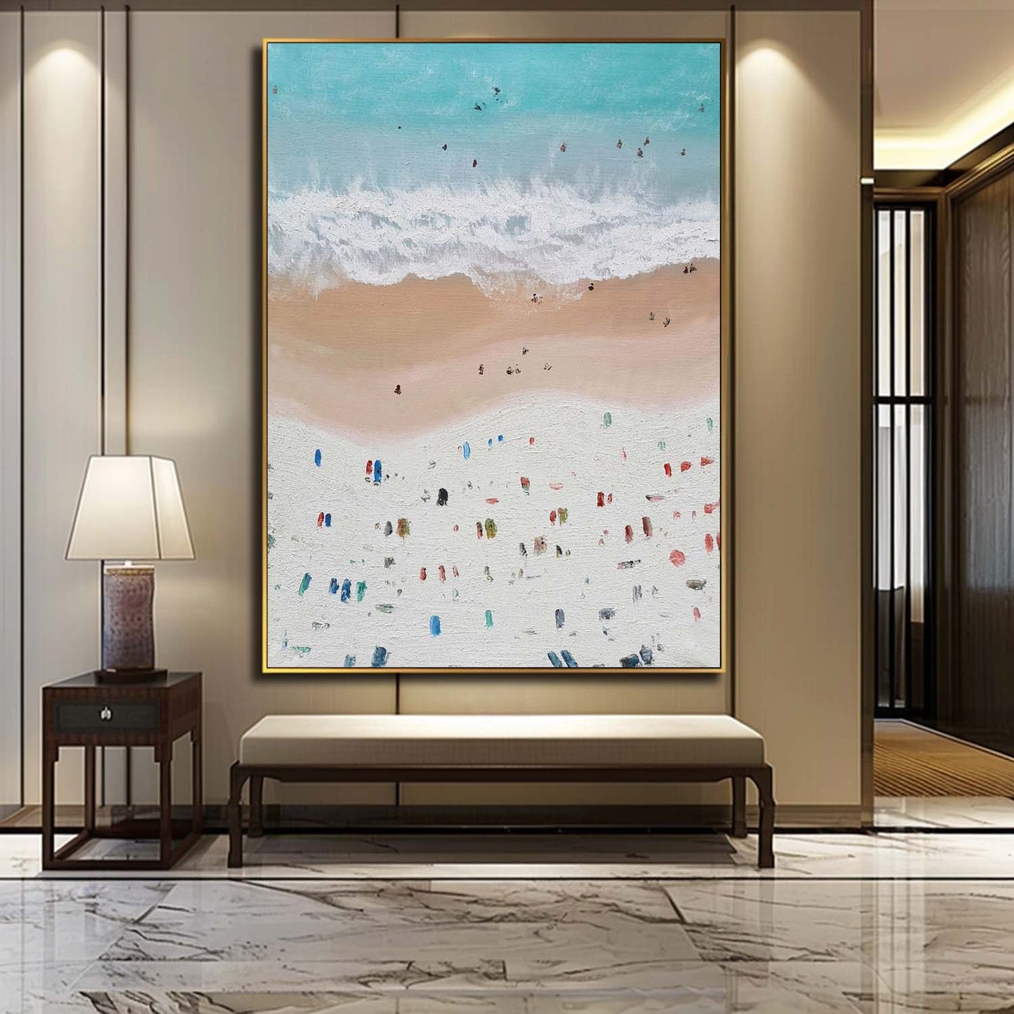 Coastal Serenity: Textured Oil Painting of Beach and Waves