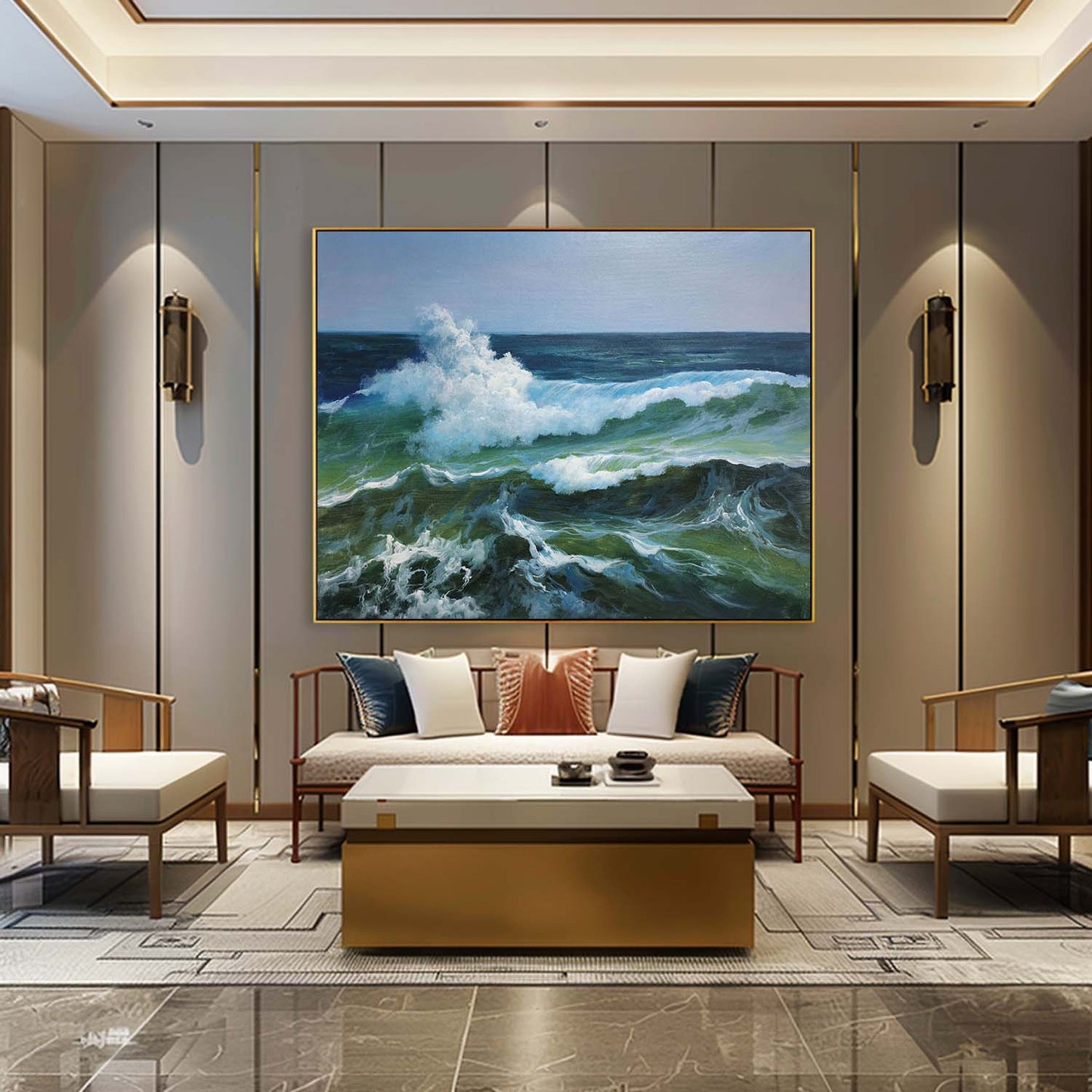Vivid Ocean Waves: Hyperrealistic Oil Painting for Coastal Decor