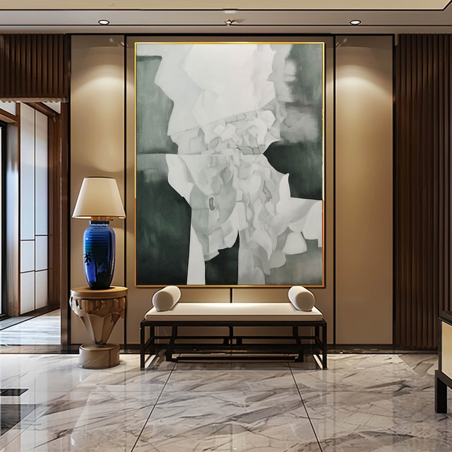 Abstract Gray and White Oil Painting for Modern Minimalist Home Decor