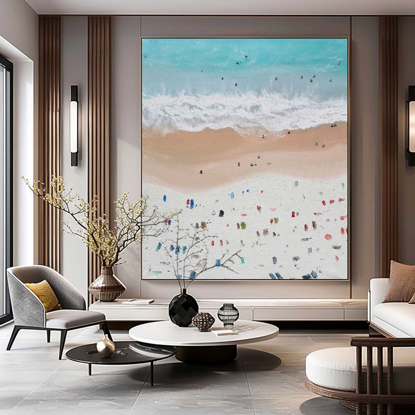 Coastal Serenity: Textured Oil Painting of Beach and Waves