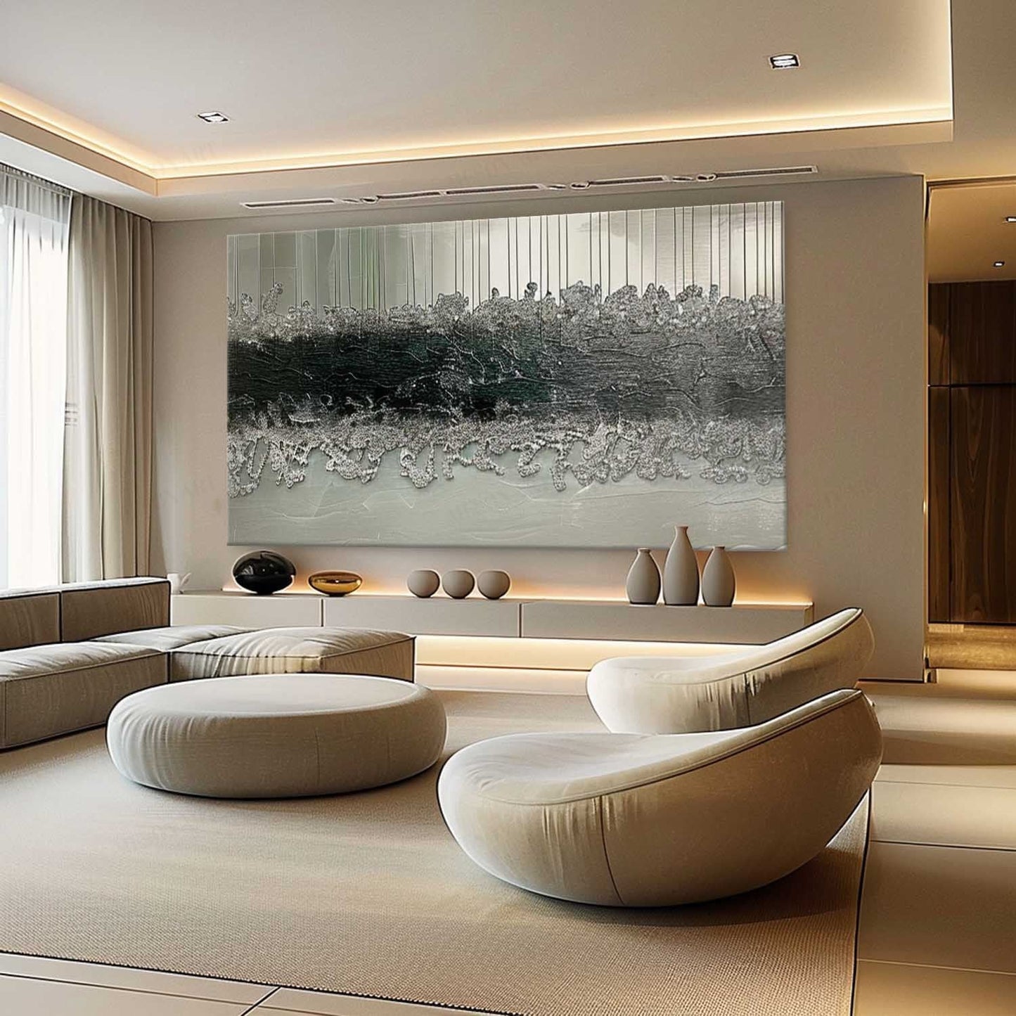 Abstract Textured Oil Painting with Metallic Accents for Modern Decor