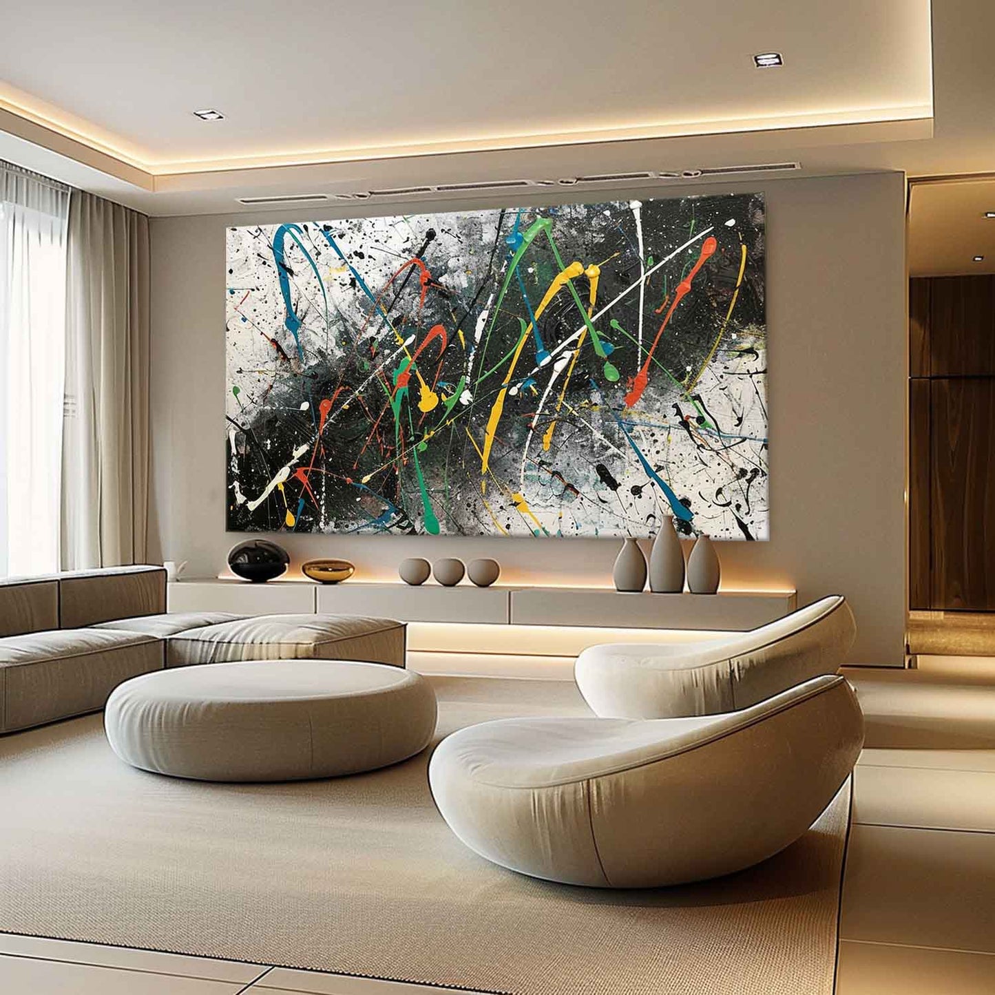 Colorful Abstract Expressionist Oil Painting for Modern Home Decor