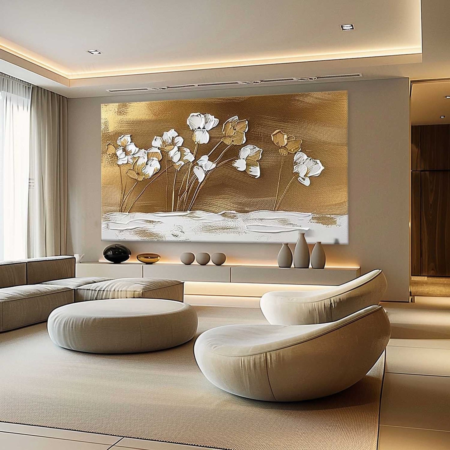 Elegant Floral Texture Oil Painting for Contemporary Home Decor