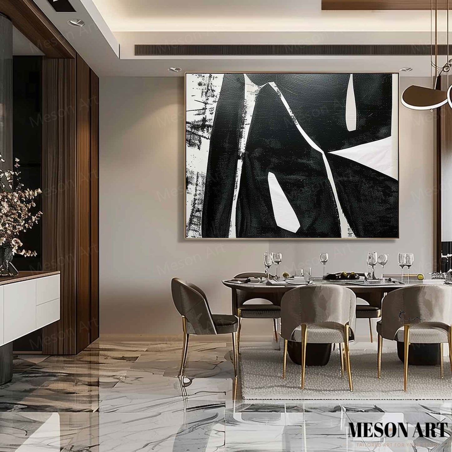 Modern Black and White Minimalist Oil Painting for Contemporary Spaces