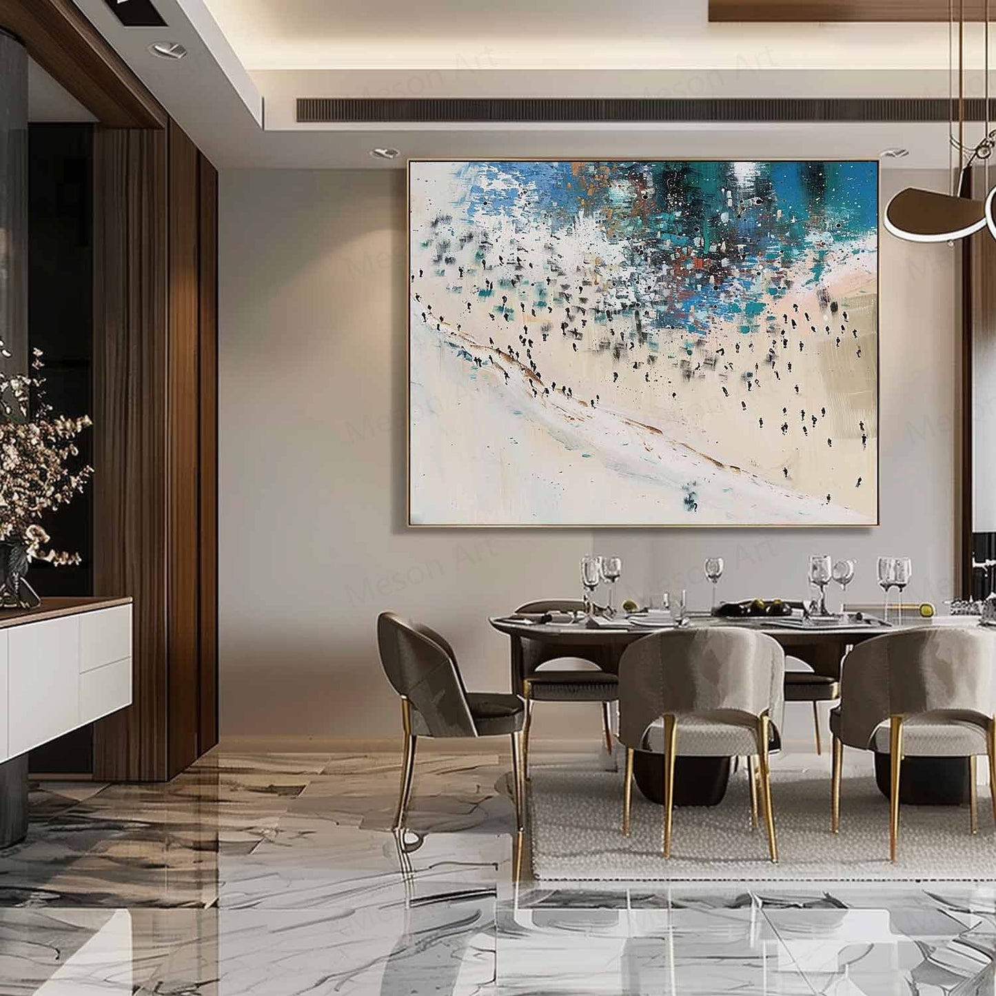Abstract Coastal Landscape Oil Painting for Modern Home Decor