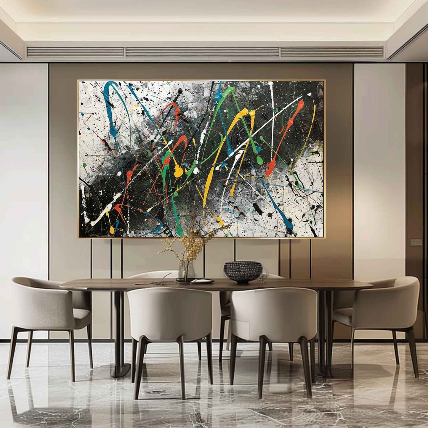 Colorful Abstract Expressionist Oil Painting for Modern Home Decor