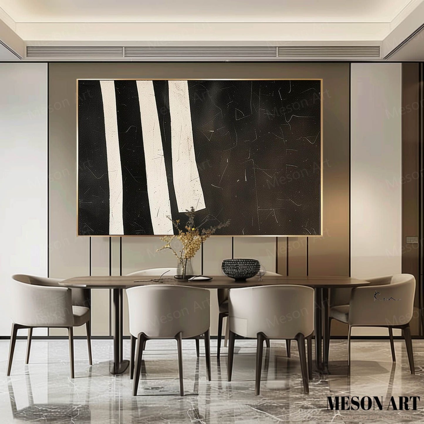 Elegant Black and White Minimalist Oil Painting for Modern Home Decor