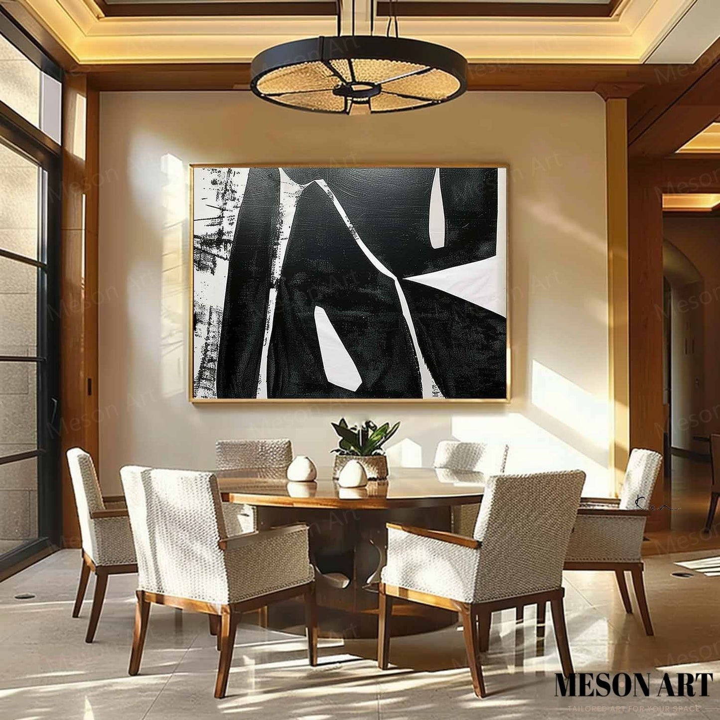 Modern Black and White Minimalist Oil Painting for Contemporary Spaces