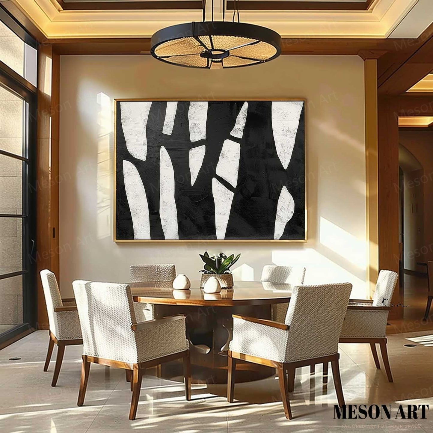 Black and White Contemporary Minimalist Oil Painting for Modern Home Decor