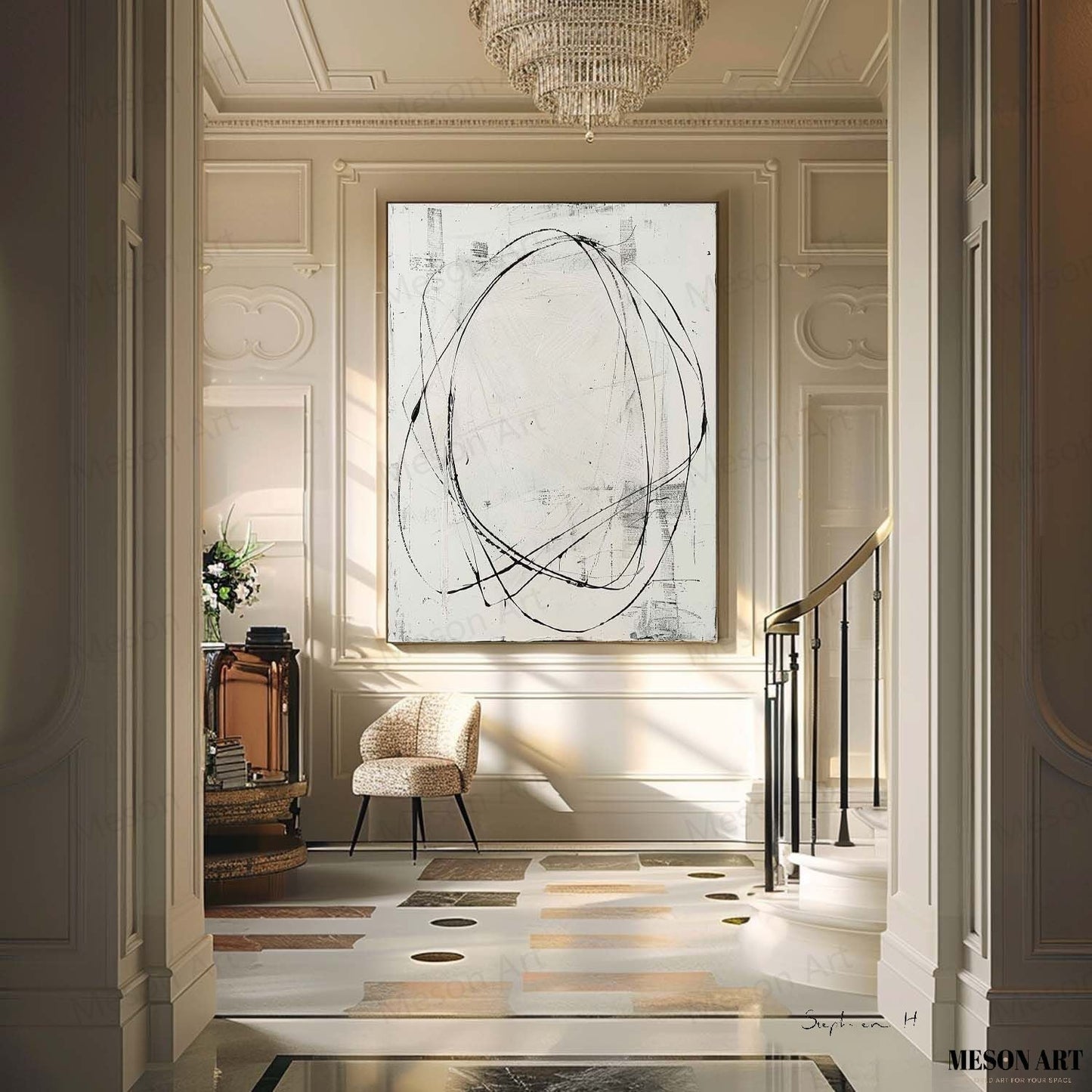 Modern Minimalist Oil Painting with Abstract Lines and Neutral Tones for Contemporary Decor