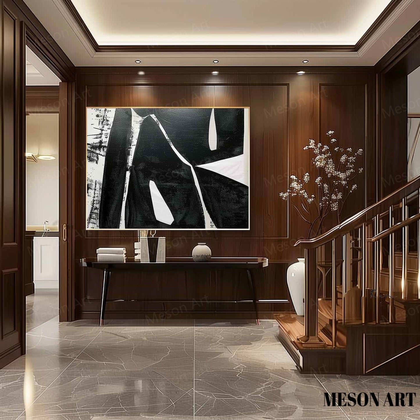 Modern Black and White Minimalist Oil Painting for Contemporary Spaces