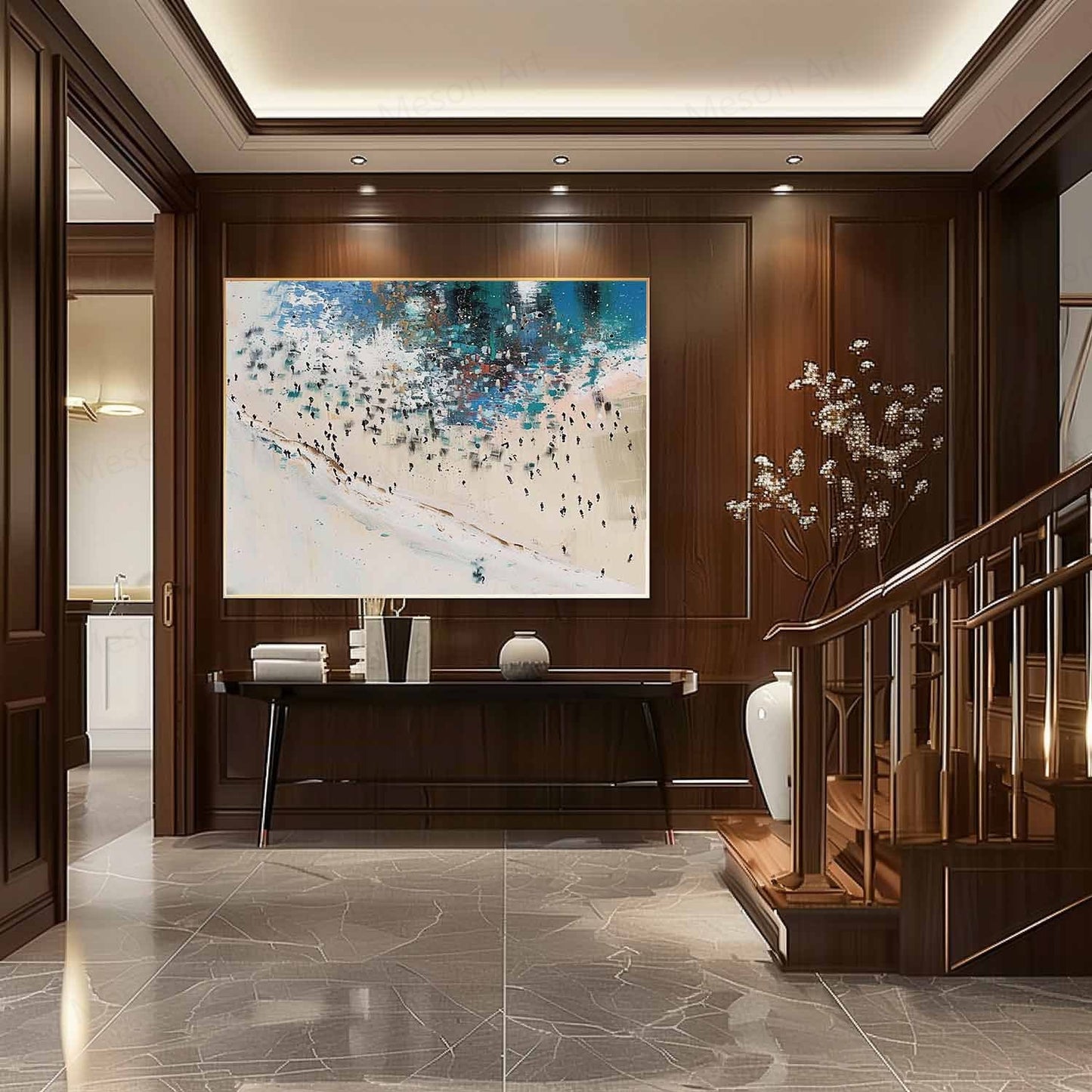 Abstract Coastal Landscape Oil Painting for Modern Home Decor