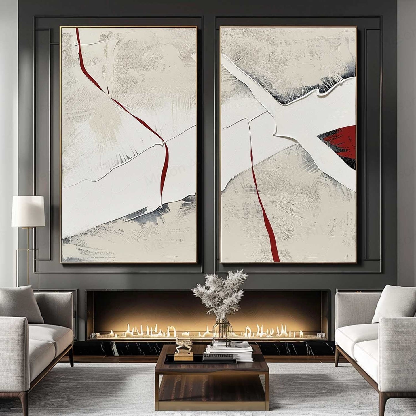 Abstract Modern Diptych Wall Art - Textured Oil Paintings in Neutral Tones